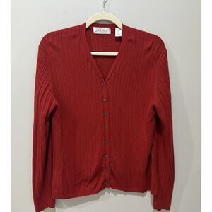 Vintage Lord And Taylor Red Silk Cashmere Cardigan Button Front Preppy Size L